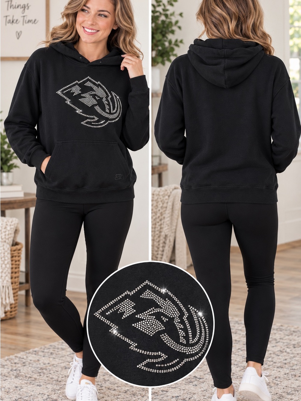Starter Women’s Pullover Hoodie Unisex Black Utah Mammoth Hockey W/Rhinestone S
